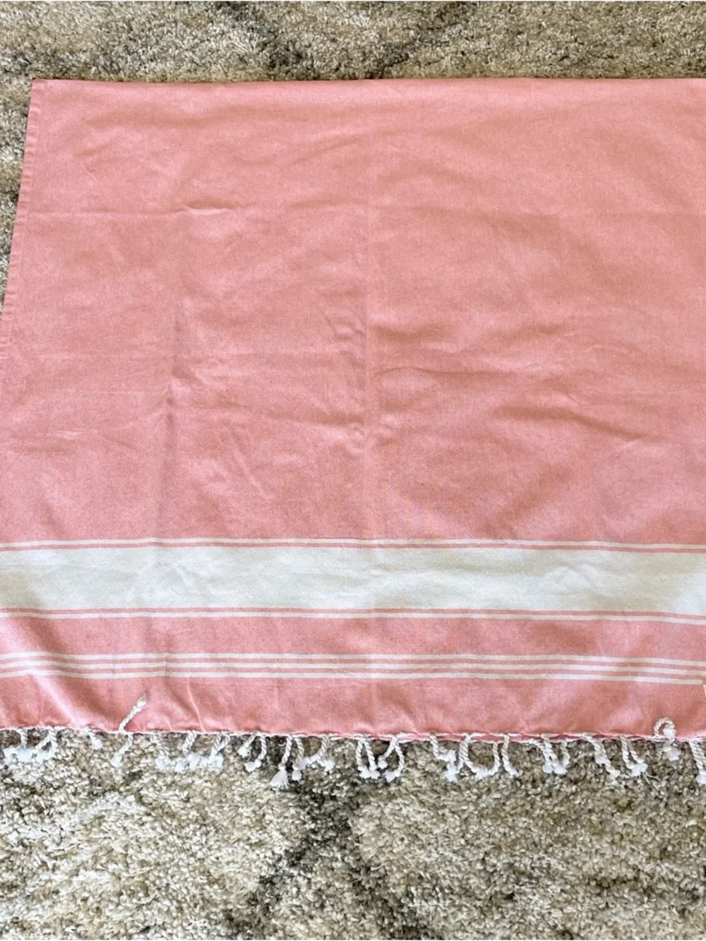 Lane Linen Turkish Beach Towel - Pink White Striped - Oversized 36.5W x70L EUC